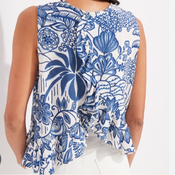 NWT Tuckernuck x Vineyard Vines collab blue & white block print ruffle tank L - Picture 2 of 12